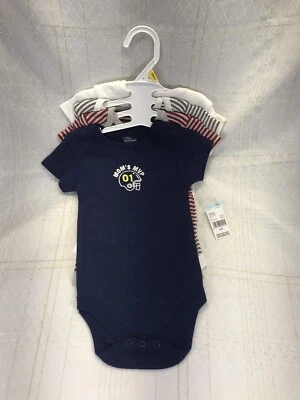 NUEVO 4pk Bebé Niño Una Pieza Body Deportes Azul Rayas Talla 12 Mo. MVP Foto 1 de 4