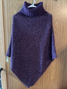 Poncho cuello capucha lentejuelas brillantes púrpura talla única para la mayoría - Imagen 1 de 4