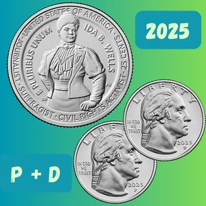💰2025 P / D American Women Quarters Ida B. Wells 2 Coin Set - UNC - Picture 1 of 4