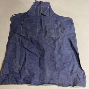 Vintage Blue Jean Work Shop Apron Union Made Denim 4 Pockets Metal Rivets - Picture 1 of 9