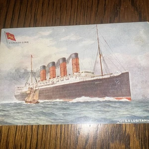 Printed Coloured Card Q T S S Lusitania - Tucks Celebrated Liners Cunard 9268. - Foto 1 di 9