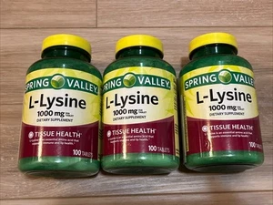 3 Spring Valley L-lysine Tablets 1000 mg 100 Tablets Fresh Stock - Picture 1 of 3