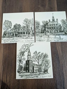 Vintage Kolonial Williamsburg Fliesen Untersetzer 3er Set Made in Western Germany - Bild 1 von 8