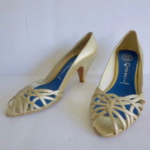 Décolleté oro Jeffery Campbell fata metallizzata retrò cinturino pelle glam tacchi 8 - Foto 1 di 13