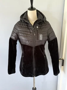 Superdry Ladies Storm Jacket - Black Fleece Puffer - Size UK 8 US 4 - Picture 1 of 8