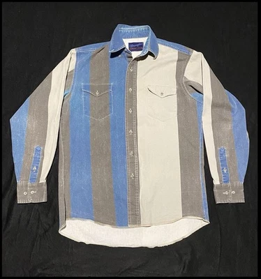 Vintage Wrangler Brushpopper Shirt Mens 15.5x34 Striped X-Long Tails Western - Image 1 of 4