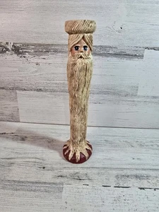 Primitive Volkskunst dünner Weihnachtsmann geschnitzt Holz Kerzenständer Halter Weihnachten groß - Bild 1 von 5