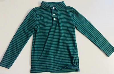 J. Crew Crewcuts Boys Long Sleeve Polo Shirt Navy And Green Stripe Xs - Image 1 of 4