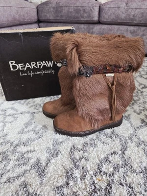 BearPaw Womens KOLA II Goat Fur Calf Skin Sherling Lined Boots Size 10 Brown NIB - Image 1 of 4