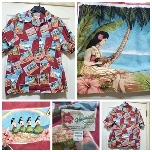 Hilo Hattie Hawaiian Shirt Men Large Red Aloha Hula Girl Dancer Cruise Boat Tiki - Picture 1 of 21