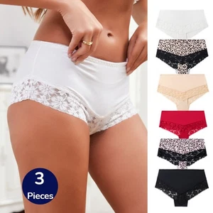 3 Pack Ladies Sexy Leopard Print Lace Panties Comfortable Breathable Underwear - Picture 1 of 36