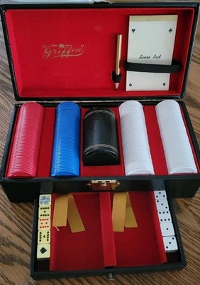 Juego de póquer Griffon vintage años 60 estuche de vinilo negro con cajón  Foto 1 de 4