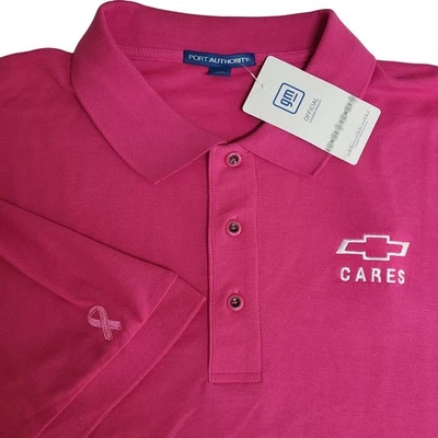 Camisa polo GM oficial Chevrolet masculina 2XL CARES autoridade portuária rosa conscientização - Imagem 1 de 4