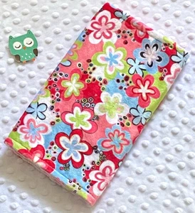 Handcrafted, Flower Minky Print & Pink Minky Bubble Baby Burp Cloth - Picture 1 of 2
