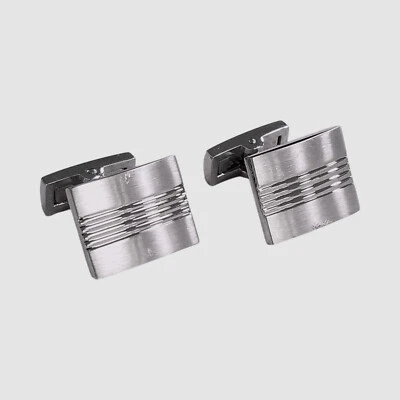 Gemelos formales Ryan Seacrest para hombre cuadrados plateados rodio líneas detalladas Foto 1 de 4