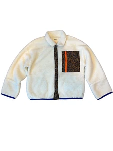 Bellerose girls ivory sherpa animal print pocket snap up sweatshirt jacket 8 - Picture 1 of 3