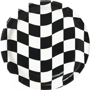 Black & White Check 7 Inch Plates 8 Pack Car Racing Birthday Party Decorations - Picture 1 of 1