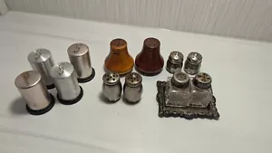 Lot Of 12 Antique/Vintage Salt Pepper Shakers Silver 6 Matching Pairs Crystal - Picture 1 of 9