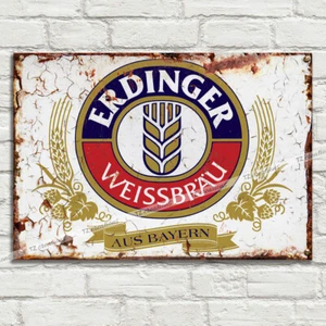 ERDINGER WEISSBRÄU Deutschland Bier Metall Blechschild Mann Höhle Pub Club BAR - Bild 1 von 1