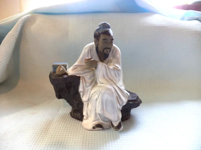 Stunning Chinese Pottery Mudman Drinking Tea Contemplating - Image 1 of 4