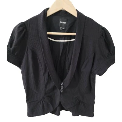 Top chaqueta gruesa recortada negra XOXO para mujer, talla M Foto 1 de 4