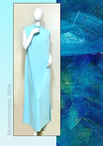 Vintage Balmy Celeste Blue Sleeveless Moc T Monochrmatic Maxi Shift Dress XL - Picture 1 of 5