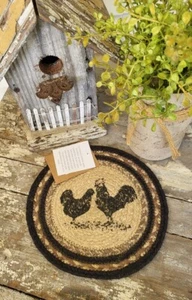 FARMHOUSE COUNTRY BRAIDED ROOSTER CHICKEN JUTE CANDLE MAT/TRIVET - Picture 1 of 3