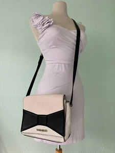 Valentino Blue White Pebbled Leather Ribbon Crossbody Shoulder Bag - Picture 1 of 12