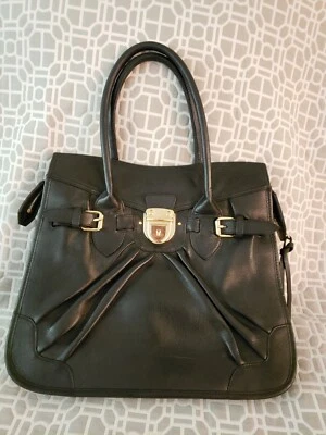 BCBG MAX AZRIA CUERO GENUINO NEGRO BOLSO DE MANO MONEDERO BOLSO DE MANO Foto 1 de 4