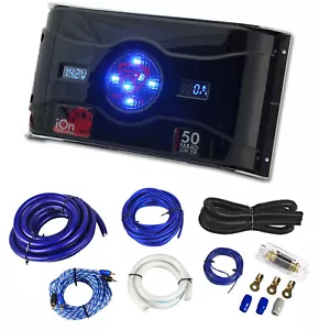 Rockville 50 Farad Hybrid LED Car Capacitor w/Dual Meters+0 Gauge Amp Wire Kit - Picture 1 of 12