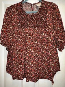Knox Rose High Neck Floral Top Gr. XXL Schlüsselloch im Rücken Burnt Orange Schwarz Grün - Bild 1 von 4