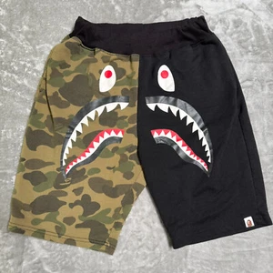 BAPE A Bathing Ape Sweatshorts Herren klein schwarz grün Tarnmuster Split Hai elastisch - Bild 1 von 10