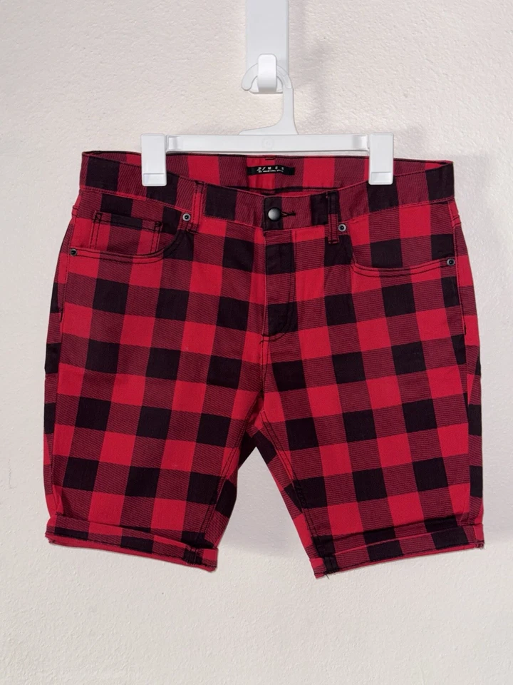 21 Men Red & Black Plaid Shorts Size 33 - Image 1 of 4