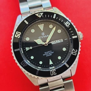Cyma Divers Vintage Black Dial Watch Rotatable Bezel Bracelet 9111 Mens Dive - Picture 1 of 11