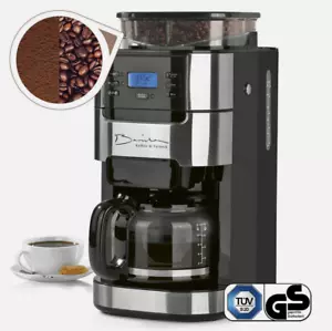 Barista Kaffeemaschine Mahlwerk Edelstahl/Schwarz 10 Tassen Permanentfilter - Bild 1 von 12