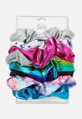 NWT Justice Girls Shimmer Scrunchies 8 Pack Foil Unicorn Collectible Exclusive - Image 1 of 2