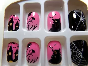 Hazlo Tú Mismo Uñas Rosa Brillante Halloween Espeluznante Diseño Casa Pegamento Corto - Imagen 1 de 3