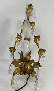 Vintage Gold Leaf Electric Wall Scone Teardrop Shape  - Picture 1 of 7