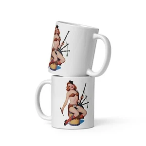 Scotland Coffee Mug Pin Up Girl Scottish Bagpipes fun retro cool gift sexy - Picture 1 of 4