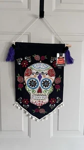 Estandarte Calavera de Azúcar Día de Muertos Decoración Boho Tapiz Día de los Muertos Borla - Imagen 1 de 5