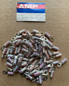 85 - AMP 53407- 1 Insulated Copper Ring Tongue Terminals 22-16 AWG - # 6 Stud - Picture 1 of 7