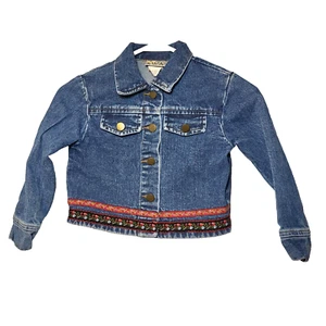 SWAT Blue Denim Jean Jacket Ribbon Trim Brass Button Front Pockets Girls 6X - Picture 1 of 7