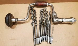 Vintage Shapleigh's S1322 Bit Brace Hand Drill,10 DE Auger bits, Carpenter Tools - Picture 1 of 14