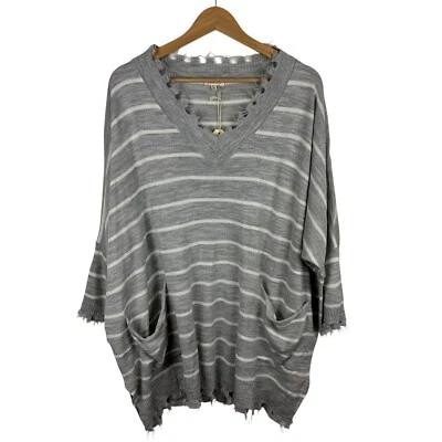 Nuevo con etiquetas Suéter Pullover Jodifl Rayas Cuello en V Talla M/L Gris Manga Dolman Informal Foto 1 de 4