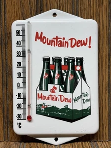 VINTAGE MOUNTAIN DEW SIGN PORCELAIN THERMOMETER SODA BEVERAGE COLA POP DRINK - Picture 1 of 9