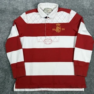 Rugby Ralph Lauren Polo Shirt Men’s Large Red Striped University Fit Crest #10 - Picture 1 of 9