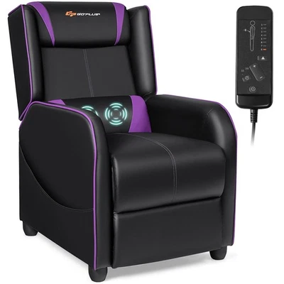Cadeira reclinável para jogos de massagem sala de estar solteiro sofá home theater assento roxo - Imagem 1 de 4