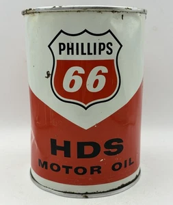 Old Garage Find Vintage Petroleum Phillips 66 HDS Motor Oil Advertising Tin Can - Picture 1 of 9