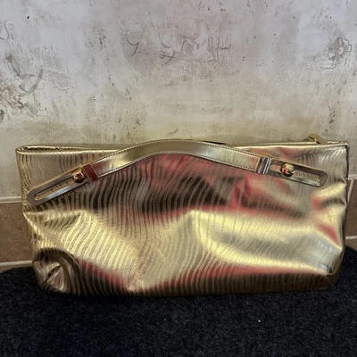 Vintage Due Fratelli Gold Leather Large Clutch Bag Great For The Holiday Season - Image 1 of 4