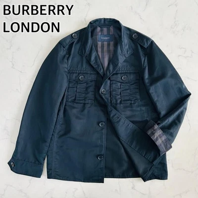 Burberry London Military Jacket Men’s L Navy Linen Blend Nova Check #EK BHA - Image 1 of 4